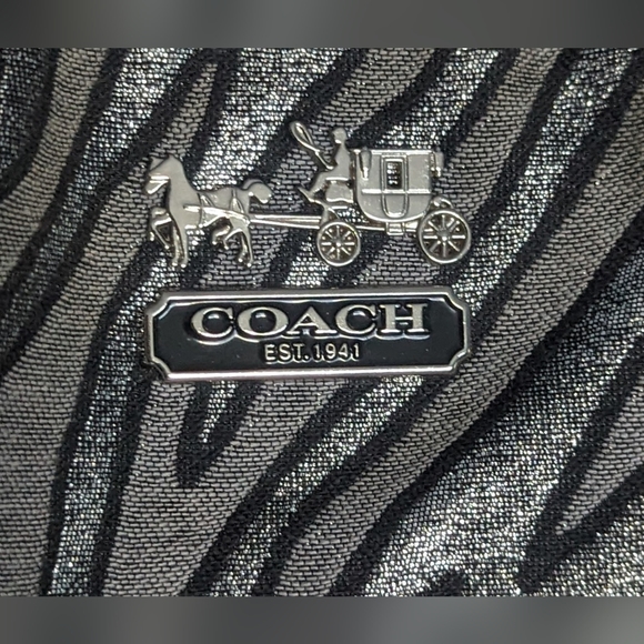 EUC Coach Madison silver zebra print canvas with black patent leather handles - Picture 4 of 13